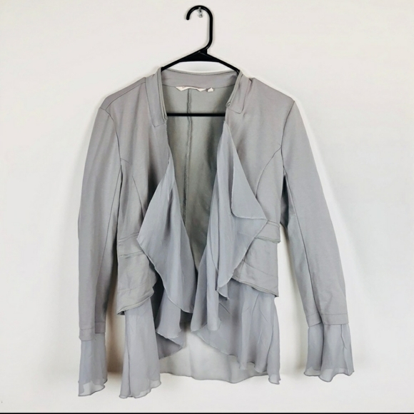 Soft Surroundings Gray Chiffon Trim Blazer‎ ruffle - Picture 1 of 5